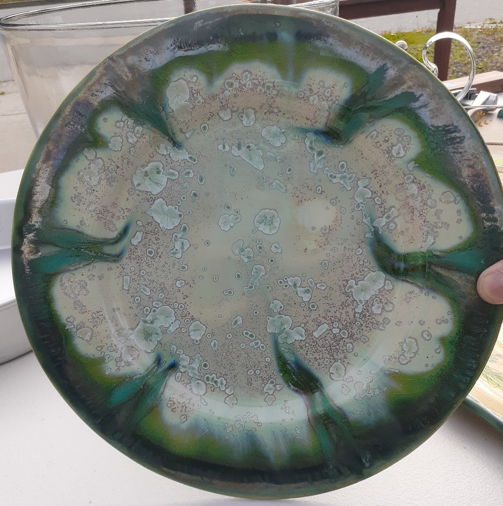 AnnieGlass - Green and Cream Artistic Ceramic Plate